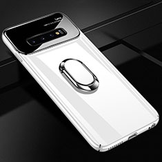 Custodia Plastica Rigida Cover Opaca con Magnetico Anello Supporto A01 per Samsung Galaxy S10 Plus Bianco