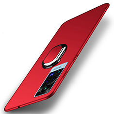 Custodia Plastica Rigida Cover Opaca con Magnetico Anello Supporto A01 per Vivo X60 Pro 5G Rosso