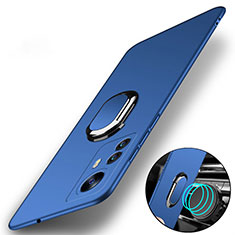 Custodia Plastica Rigida Cover Opaca con Magnetico Anello Supporto A01 per Xiaomi Mi 12 5G Blu
