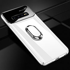 Custodia Plastica Rigida Cover Opaca con Magnetico Anello Supporto A02 per Samsung Galaxy S10 Bianco