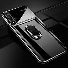 Custodia Plastica Rigida Cover Opaca con Magnetico Anello Supporto P01 per Huawei Nova 5 Nero