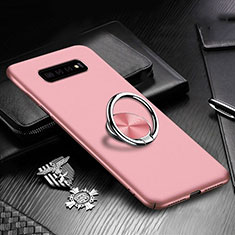 Custodia Plastica Rigida Cover Opaca con Magnetico Anello Supporto P01 per Samsung Galaxy S10 Oro Rosa