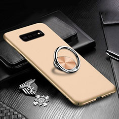 Custodia Plastica Rigida Cover Opaca con Magnetico Anello Supporto P01 per Samsung Galaxy S10 Plus Oro