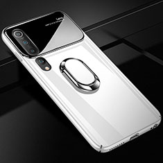 Custodia Plastica Rigida Cover Opaca con Magnetico Anello Supporto P01 per Xiaomi Mi 10 Bianco