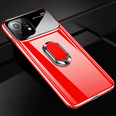 Custodia Plastica Rigida Cover Opaca con Magnetico Anello Supporto P01 per Xiaomi Mi 11 Lite 4G Rosso