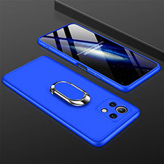 Custodia Plastica Rigida Cover Opaca con Magnetico Anello Supporto P02 per Xiaomi Mi 11 5G Blu