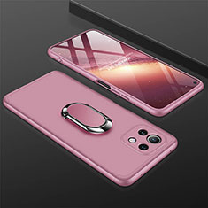 Custodia Plastica Rigida Cover Opaca con Magnetico Anello Supporto P02 per Xiaomi Mi 11 5G Oro Rosa