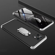 Custodia Plastica Rigida Cover Opaca con Magnetico Anello Supporto P02 per Xiaomi Mi 11 Lite 4G Argento e Nero