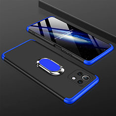 Custodia Plastica Rigida Cover Opaca con Magnetico Anello Supporto P02 per Xiaomi Mi 11 Lite 4G Blu e Nero