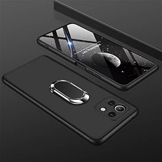 Custodia Plastica Rigida Cover Opaca con Magnetico Anello Supporto P02 per Xiaomi Mi 11 Lite 4G Nero