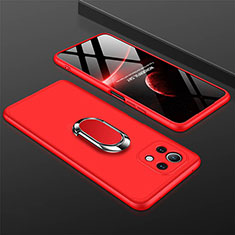 Custodia Plastica Rigida Cover Opaca con Magnetico Anello Supporto P02 per Xiaomi Mi 11 Lite 4G Rosso