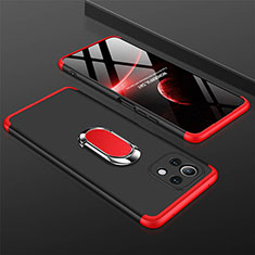 Custodia Plastica Rigida Cover Opaca con Magnetico Anello Supporto P02 per Xiaomi Mi 11 Lite 4G Rosso e Nero