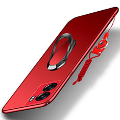 Custodia Plastica Rigida Cover Opaca con Magnetico Anello Supporto per OnePlus Nord N300 5G Rosso
