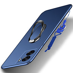Custodia Plastica Rigida Cover Opaca con Magnetico Anello Supporto per Oppo A56S 5G Blu