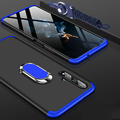 Custodia Plastica Rigida Cover Opaca Fronte e Retro 360 Gradi con Anello Supporto per Huawei Honor 20 Blu e Nero