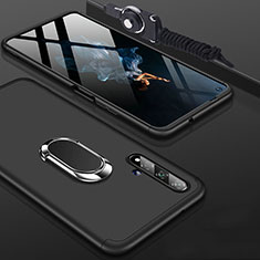 Custodia Plastica Rigida Cover Opaca Fronte e Retro 360 Gradi con Anello Supporto per Huawei Honor 20 Nero