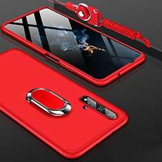 Custodia Plastica Rigida Cover Opaca Fronte e Retro 360 Gradi con Anello Supporto per Huawei Honor 20 Rosso