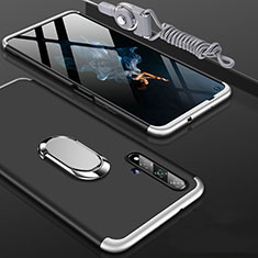 Custodia Plastica Rigida Cover Opaca Fronte e Retro 360 Gradi con Anello Supporto per Huawei Honor 20S Argento e Nero