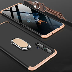 Custodia Plastica Rigida Cover Opaca Fronte e Retro 360 Gradi con Anello Supporto per Huawei Nova 5T Oro e Nero