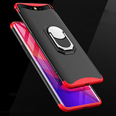 Custodia Plastica Rigida Cover Opaca Fronte e Retro 360 Gradi con Anello Supporto per Oppo Find X Super Flash Edition Rosso e Nero