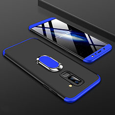 Custodia Plastica Rigida Cover Opaca Fronte e Retro 360 Gradi con Anello Supporto per Samsung Galaxy A6 Plus (2018) Blu e Nero