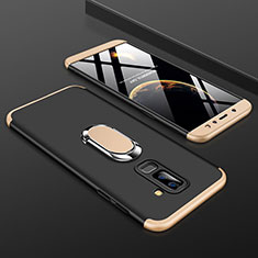 Custodia Plastica Rigida Cover Opaca Fronte e Retro 360 Gradi con Anello Supporto per Samsung Galaxy A6 Plus (2018) Oro e Nero