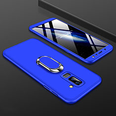 Custodia Plastica Rigida Cover Opaca Fronte e Retro 360 Gradi con Anello Supporto per Samsung Galaxy A6 Plus Blu