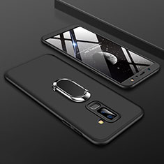 Custodia Plastica Rigida Cover Opaca Fronte e Retro 360 Gradi con Anello Supporto per Samsung Galaxy A6 Plus Nero