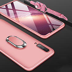 Custodia Plastica Rigida Cover Opaca Fronte e Retro 360 Gradi con Anello Supporto per Samsung Galaxy A70 Oro Rosa