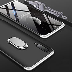 Custodia Plastica Rigida Cover Opaca Fronte e Retro 360 Gradi con Anello Supporto per Samsung Galaxy A70S Argento e Nero