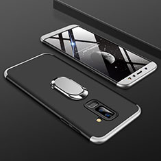 Custodia Plastica Rigida Cover Opaca Fronte e Retro 360 Gradi con Anello Supporto per Samsung Galaxy A9 Star Lite Argento