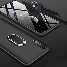 Custodia Plastica Rigida Cover Opaca Fronte e Retro 360 Gradi con Anello Supporto per Samsung Galaxy A90 5G Nero