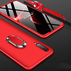Custodia Plastica Rigida Cover Opaca Fronte e Retro 360 Gradi con Anello Supporto per Samsung Galaxy A90 5G Rosso