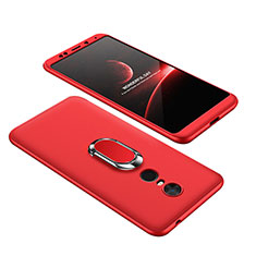 Custodia Plastica Rigida Cover Opaca Fronte e Retro 360 Gradi con Anello Supporto per Xiaomi Redmi Note 5 Indian Version Rosso