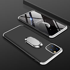 Custodia Plastica Rigida Cover Opaca Fronte e Retro 360 Gradi con Anello Supporto R01 per Apple iPhone 11 Pro Argento e Nero