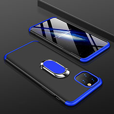 Custodia Plastica Rigida Cover Opaca Fronte e Retro 360 Gradi con Anello Supporto R01 per Apple iPhone 11 Pro Blu e Nero