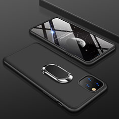 Custodia Plastica Rigida Cover Opaca Fronte e Retro 360 Gradi con Anello Supporto R01 per Apple iPhone 11 Pro Max Nero