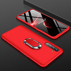 Custodia Plastica Rigida Cover Opaca Fronte e Retro 360 Gradi con Anello Supporto R01 per Realme X2 Rosso