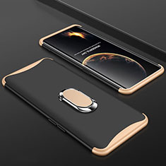 Custodia Plastica Rigida Cover Opaca Fronte e Retro 360 Gradi con Anello Supporto S01 per Oppo Find X Oro e Nero