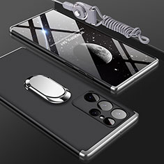 Custodia Plastica Rigida Cover Opaca Fronte e Retro 360 Gradi M01 per Samsung Galaxy S22 Ultra 5G Argento e Nero