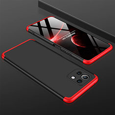 Custodia Plastica Rigida Cover Opaca Fronte e Retro 360 Gradi P01 per Xiaomi Mi 11 Lite 4G Rosso e Nero