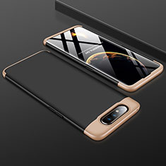 Custodia Plastica Rigida Cover Opaca Fronte e Retro 360 Gradi per Samsung Galaxy A90 4G Oro e Nero