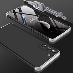 Custodia Plastica Rigida Cover Opaca Fronte e Retro 360 Gradi per Samsung Galaxy S21 FE 5G Argento e Nero