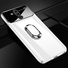 Custodia Plastica Rigida Laterale Cover Opaca 360 Gradi con Magnetico Anello Supporto per Huawei Mate 20 Lite Bianco