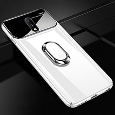 Custodia Plastica Rigida Laterale Cover Opaca 360 Gradi con Magnetico Anello Supporto per OnePlus 7 Bianco