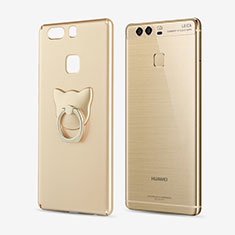 Custodia Plastica Rigida Opaca con Anello Supporto per Huawei P9 Plus Oro