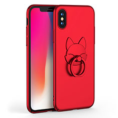 Custodia Plastica Rigida Opaca con Anello Supporto R08 per Apple iPhone Xs Rosso