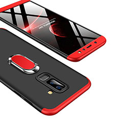 Custodia Plastica Rigida Opaca Fronte e Retro 360 Gradi con Anello Supporto Q01 per Samsung Galaxy A6 Plus (2018) Rosso e Nero