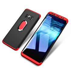 Custodia Plastica Rigida Opaca Fronte e Retro 360 Gradi con Magnetico Anello Supporto per Samsung Galaxy S8 Rosso e Nero
