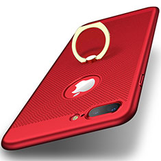 Custodia Plastica Rigida Perforato con Anello Supporto per Apple iPhone 8 Plus Rosso